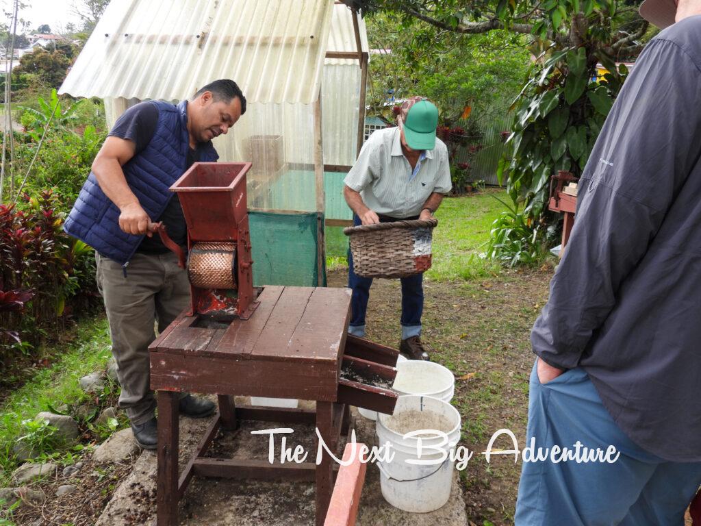 Grinding Costa Rican coffee beans